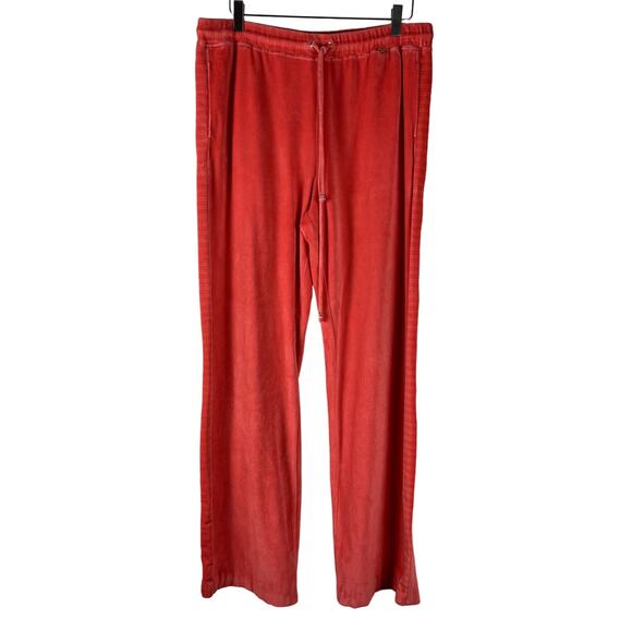 St.John Sport Pull On Velour Pants Womens Large Orange Drawstring Casual Lounge - Picture 1 of 16